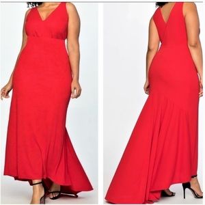 Eloquii Deep V Gown in Red 18